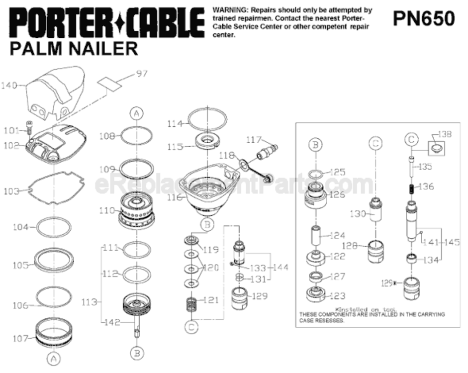 Page A Diagram and Parts List for PN650  Porter Cable Nailer